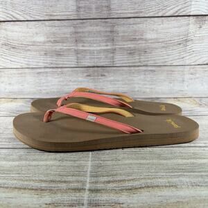Sanuk Yoga Joy Burnt Coral Womens Size 9 Flip Flop Sandals